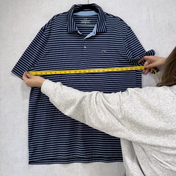 Vineyard Vines Polo Shirt Mens XL Blue White Stripe Performance Golf Stretch - Picture 3 of 9